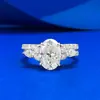 Transmisión en Vivo de Mu Jing Nuevo Anillo de Plata de Ley S925 Moissanita Color D Montura de Cuatro Garras Ovalado 7*10mm Conjunto de Anillos de Moda Apilables