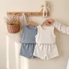 Nuevo Conjunto de Verano para Niños y Niñas Estilo Coreano Delgado Suave Versátil Chaleco Plisado Shorts Ropa para el Hogar Ropa Exterior