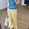 [Exclusivamente para o Sudeste Asiático] Calça Xadrez Azul para Mulheres, Verão, Caimento Leve, Casual, Estilo Yamamoto, Perna Reta, Perna Larga, para Caminhada