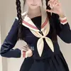 Nuevo Uniforme de Marinero de Tres Piezas Beige Azul Marino Auténtico Uniforme JK Japonés Conjunto, Estilo Dulce de Academia, Manga Larga, Manga Corta, Plisado