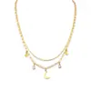 Collar de Luna de Zirconia Dorado de Doble Capa Estilo Europeo y Americano Transfronterizo para Mujer, Estilo Retro Romántico, Accesorio de Cuello Estilo Nicho