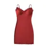 8378-25 Estilo Otoñal Nuevo Estilo Americano Estilo Maduro y Atractivo con Copas Integradas, Ribete de Encaje, Tirantes Finos Vestido Corto