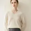 Suéter 100% caxemira para mulheres, gola V, corte solto, blusa base modeladora, novo modelo outono e inverno 2026, suéter quente de pronto a vestir premium