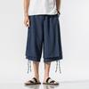 2024 Nuevo Estilo de Verano Estilo Chino Casual para Hombre Estilo Japonés Talla Grande Suelto Pierna Ancha Falso Dos Piezas Tres Cuartos Algodón y Lino Pantalones Rectos