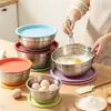 Base antideslizante de silicona, tazón mezclador de acero inoxidable engrosado con marcas de colores, tazón para ensaladas, tazón para hornear con tapa - directamente del fabricante