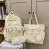 Mochila Color Block de Alto Valor Estético para Meninas, Conjunto de Mochila Dupla Fofo Estilo Coreano e College para Alunos do Ensino Fundamental Anos 3-6