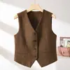 Colete Jacket Curto Sem Mangas Cor de Café para Mulheres Outono e Inverno 2026 Novo Estilo Old Money Versátil Simples Colete Top 7828