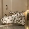 2026 Nuevo Juego de Cuatro Piezas Estilo Retro de Algodón y Lino Sábana y Funda de Edredón de Algodón Puro Floral para Dormitorio del Hogar Ropa de Cama