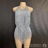 Traje de Una Pieza Elástico de Flecos Coloridos con Pedrería para Cantante, Corte Alto Latino para Actuación en Escenario para Mujer en Múltiples Colores
