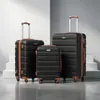 Set de tres piezas de carcasa dura negra transfronterizo con impresión de logotipo, ruedas universales, maleta de trolley para estudiantes/viajes de negocios