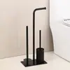 Suporte de chão para papel higiênico em aço inoxidável com bandeja, suporte para escova de vaso sanitário sem furar e prateleira de armazenamento