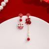 Brincos Estilo Antigo Série Vermelha com Padrão de Nuvem de Contas Novo Estilo Chinês, Brincos Tradicionais Chineses com Pérola em Gota d'Água para Acessórios de Qipao e Hanfu