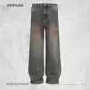 Jeans Rectos con Estampado de Letras para Hombre, Lavados y Desgastados, Moda Urbana, Hip-Hop, Frescos y Elegantes, Pantalones Sueltos de Pierna Ancha hasta el Suelo
