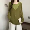 Coleção nova de 2026: top de tricô com botões, listrado, color block, estilo americano, outono/inverno, plus size, manga longa