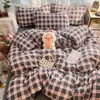 Juego de Cuatro Piezas de Gasa Aeróbica de Doble Capa Grado Materno e Infantil, Juego de Tres Piezas para Dormir Directamente Sobre él, Estilo Ins, Todo Algodón, Sábana, Funda de Edredón y Colcha para Dormitorio