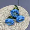 Flores Artificiais Rosa Real de 3 Cabeças Transfronteiriças Flores Falsas Vermelhas e Brancas Buquê Decorativo Materiais Florais de Casamento Arte Floral Rosas