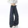 Pantalones de pierna ancha rectos de algodón puro lavados, de marca de moda para hombre, corte limpio, estilo americano, con pliegues texturizados