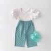 Roupas infantis para meninas, verão, cor sólida, alça cruzada, manga bufante, algodão, top casual, manga curta
