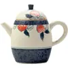 Colección de Teteras de Cerámica Pintadas a Mano Estilo Antiguo con Esmalte Caramelo, Diseños Azul Índigo y Melocotón Rojo para Uso Doméstico, Incluyendo Tetera, Gaiwan, Taza de Maestro y Taza de Té