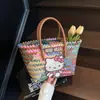 Bolsa de Palha Colorida de Mão para Verão Feminina 2025 Nova Moda Bolsa de Ombro de Grande Capacidade Bolsa de Praia de Férias de Alta Qualidade
