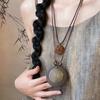 Novo Colar Pena Bronze Zen Chinês Feminino Estilo Étnico Boêmio Camada Dupla Corrente Longa para Suéter Acessórios