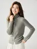 Nuevo Suéter de Cachemir 35% Color Puro Otoño/Invierno para Mujer, Cuello Medio Alto, de Botones, Ajustado, Cárdigan de Punto, Prenda Base