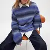 2026 Nuevo Suéter de Punto Grueso a Rayas de Color Degradado Estilo Perezoso Transfronterizo Relajado para Mujer Top de Punto Holgado para Mujer