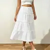 Falda blanca de pastel europea y americana transfronteriza de talla grande con cintura elástica de cordón, ribete de volantes, falda acampanada de línea A de longitud media