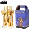 Juego de vajilla de 24 piezas para restaurante de hotel Golden Cross-border con cuchillo, tenedor y cuchara para carne, ideal para comida occidental.