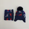 Conjunto de Chapéu e Cachecol Infantil Transfronteiriço Inverno Mais Veludo Quente Bebê Recém-Nascido Cachecol de Pescoço Chapéu de Lã Tricotado Dinossauro