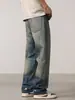 Roupa Masculina Fengshe / Jeans Lavado Minimalista Masculino de Primavera com Bainha Desfiada, Corte Reto Solto, Calça Longa de Marca Tendência