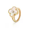 Anillo de Trébol de Cuatro Hojas Van Cleef & Arpels, Versión de Alta Gama, Chapado en Oro de 18 Quilates, Nácar Natural con Diamantes, Anillo Abierto de Trébol Grabado con Láser