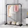 Varal de chão para secar roupas, dobrável, com uma única haste, ideal para uso interno em dormitórios e como varal móvel para roupas e chapéus.