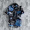 Traje de playa camisa hombres japonés retro moderno top talla extra talla extra manga corta pantalones cortos delgados florales camisa ropa de hombre