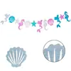 Suministros para Fiesta de Cumpleaños Serie Sirena Decoración de Escena Interior Banner Decoración de Pared Sombrero de Papel con Forma Creativa Decoración del Hogar