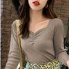 Fio com núcleo 2021 Primavera e Outono Novo estilo coreano slim fit modelador manga longa justo tudo-em-um malha blusa básica top para mulheres