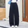 Calça de trabalho larga da moda feita sob medida para mulheres, novo estilo outono, cintura alta, com caimento elegante, efeito emagrecedor e bolsos grandes, estilo casual