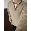 Suéter de tricô com bloqueio de cores, falso duas peças, costurado à mão, gola V para homens, marca nova da moda outonal, corte solto, toque de alta qualidade, camada interna de tricô
