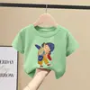 Camiseta Infantil de Algodão Puro Manga Curta, Top de Roupa Infantil Cartoon Tendência e Fashion, Camiseta Casual Versátil com Gola Redonda para Bebês, Manga Curta
