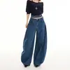 Jeans de pierna ancha azul denim clásico vintage # Naranja juvenil para mujer, corte holgado, adelgazantes, modernos y versátiles, pantalones de pierna curva