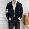 Cárdigan de lana de manga larga con cuello en V para invierno, top a juego, abrigo de punto pequeño casual retro brillante para hombre, moda