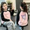 Camiseta de felpa para niñas, raglán, bloques de color, manga larga, Otoño Invierno 2026, estilo nuevo, para niños medianos y grandes, capa base, top casual, moderno