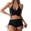 Comercio exterior europeo y americano nueva tela especial sexy de tirantes moda Cruz Hueco con cordones bikini dividido para mujer