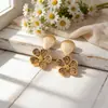 Brincos de Ráfia Flor de Concha Estilo Férias de Primavera e Verão, Brincos Exagerados Tecidos Artesanais de Nicho para Fotografia de Viagem