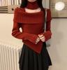 Outono 2024 Spice Girl Sexy Gola Irregular Gola Quadrada Slim-fit Emagrecedor Manga Longa Camiseta Puro Desejo Top de Nicho