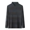 Camisa Polo Masculina de Manga Longa Listrada com Gola Reversível, Top Casual da Moda com Bolsos Reais, Camiseta Masculina