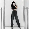 Estilo Coreano Reto Senso de Design Ajustável Estilo Vibe Calças de Perna Larga Cintura Alta Emagrecedor Tamanho Grande Jeans de Caimento Mergulhado para Crianças