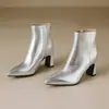Botas de otoño e invierno talla grande de caña baja con punta fina, suela de goma, antideslizantes, cremallera lateral, tacón alto, tacón de bloque versátil, botas de moda de comercio exterior para mujer