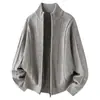Chaqueta de punto con cremallera para hombre, Nuevo suéter de punto acanalado holgado estilo americano Otoño/Invierno, Suéter casual con cuello alto para hombre