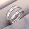 Bo Yi Joyería Suministro Transfronterizo Anillos Abiertos para Pareja Chapados en Oro Blanco Europeos y Americanos Anillos de Diamante Circonita Anillos de Pareja en Vivo Modelos de Pareja